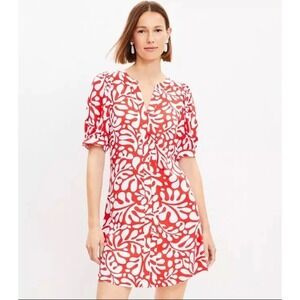 LOFT Women's Rio Red White Floral Balloon
Sleeve Button Swing Dress XXL
